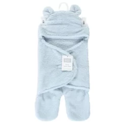 Hudson Baby Infant Boy Animal Faux Shearling Baby Outdoor Stroller Sack Wrap, Lt Blue, One Size