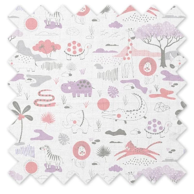 Bacati - Jungle Safari Lilac/Coral Muslin Quilted Changing Pad Cover 7 Bacati - Jungle Safari Lilac/Coral Muslin Quilted Changing Pad Cover - Image 7