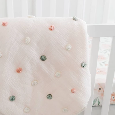 Crane Baby Cotton Muslin Pom Pom Blanket - Parker Rose 5 Crane Baby Cotton Muslin Pom Pom Blanket - Parker Rose - Image 5