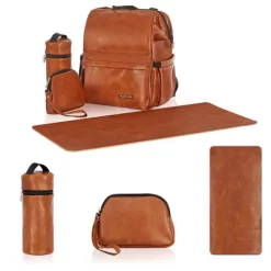 Hannah & Sophia Soho Large Traverse Baby Diaper Bag Backpack In Cognac, Water Resistant Changing Pad & Mini Mom Tote Included, Brown -Baby Care Deals Store GUEST 2684b967 61b7 4b41 999c 9c45eb788d9b