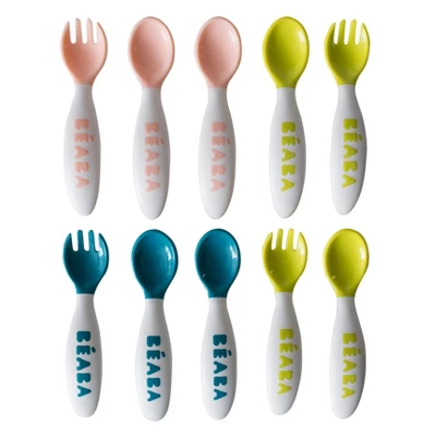 Beaba Baby 2nd Stage Ergonomic Baby Cutlery, Set Of 10 (6 Spoons + 4 Forks) 1 Beaba Baby 2nd Stage Ergonomic Baby Cutlery, Set Of 10 (6 Spoons + 4 Forks)