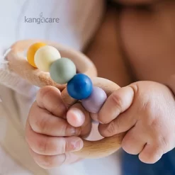 Kanga Care Silicone & Wood Bubble Teething Ring :: Rainbow Multicolored