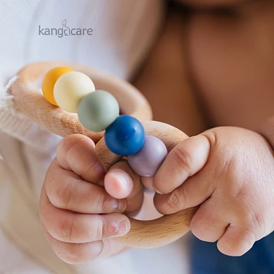 Kanga Care Silicone & Wood Bubble Teething Ring :: Rainbow Multicolored 1 Kanga Care Silicone & Wood Bubble Teething Ring :: Rainbow Multicolored