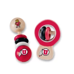 Baby Fanatic Wood Rattle 2 Pack - NCAA Utah Utes Baby Toy Set