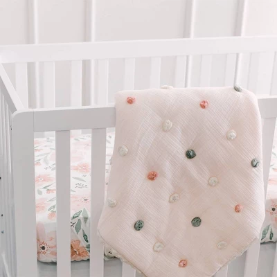 Crane Baby Cotton Muslin Pom Pom Blanket - Parker Rose 4 Crane Baby Cotton Muslin Pom Pom Blanket - Parker Rose - Image 4
