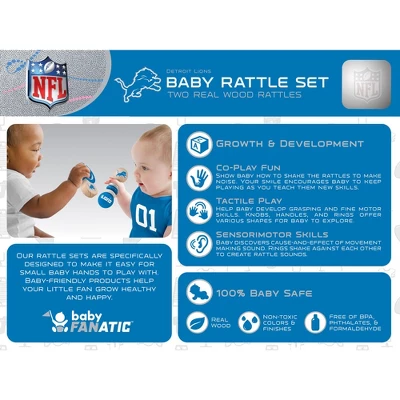 Baby Fanatic Wood Rattle 2 Pack - NFL Detroit Lions Baby Toy Set 2 Baby Fanatic Wood Rattle 2 Pack - NFL Detroit Lions Baby Toy Set - Image 2