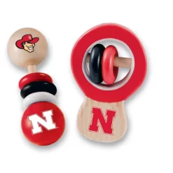 Baby Fanatic Wood Rattle 2 Pack - NCAA Nebraska Cornhuskers Baby Toy Set