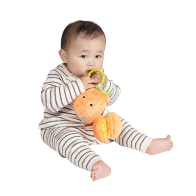Manhattan Toy Mini-Apple Farm Orange Baby Travel Toy With Rattle, Squeaker, Crinkle Fabric & Teether Clip-on Attachment 9 Manhattan Toy Mini-Apple Farm Orange Baby Travel Toy With Rattle, Squeaker, Crinkle Fabric & Teether Clip-on Attachment - Image 9