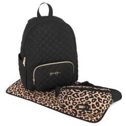 Jessica Simpson Quilted Backpack Diaper Bag With Fanny Pack - Black