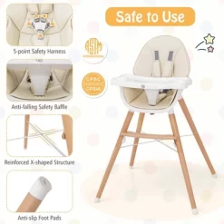 Babyjoy Baby High Chair Wooden Feeding Chair With 4-Gear Tray & Removable Cushion Beige/Grey -Baby Care Deals Store GUEST 7c936b06 fb61 4fe8 bd52 2cb7fcd82ce1