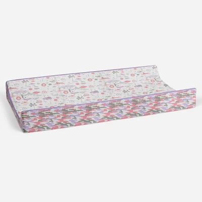 Bacati - Jungle Safari Lilac/Coral Muslin Quilted Changing Pad Cover 2 Bacati - Jungle Safari Lilac/Coral Muslin Quilted Changing Pad Cover - Image 2
