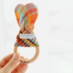 Kanga Care Baby Muslin Crinkle Bunny Ear Wood Teething Ring