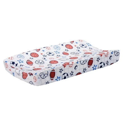 Lambs & Ivy Baby Sports White Changing Pad Cover - Football/Basketball/Baseball 2 Lambs & Ivy Baby Sports White Changing Pad Cover - Football/Basketball/Baseball - Image 2