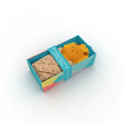 Manhattan Toy Embroidered Plush Lion Baby Rattle + Soft Cotton Burp Cloth, 16 X 16 Inches 3 Manhattan Toy Embroidered Plush Lion Baby Rattle + Soft Cotton Burp Cloth, 16 X 16 Inches - Image 3