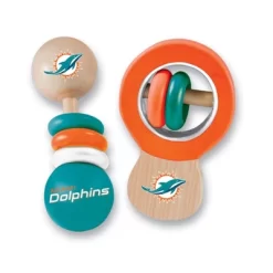Baby Fanatic Wood Rattle 2 Pack - NFL Miami Dolphins Baby Toy Set