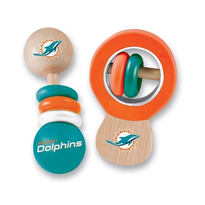 Baby Fanatic Wood Rattle 2 Pack - NFL Miami Dolphins Baby Toy Set 1 Baby Fanatic Wood Rattle 2 Pack - NFL Miami Dolphins Baby Toy Set