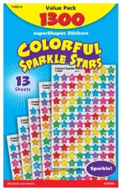 Trend Enterprises SuperShapes Colorful Sparkle Stars Sticker Set, Set Of 1300