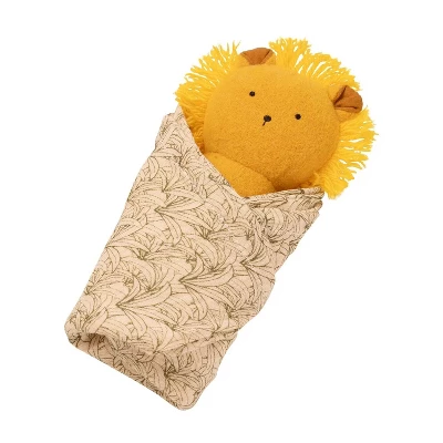 Manhattan Toy Embroidered Plush Lion Baby Rattle + Soft Cotton Burp Cloth, 16 X 16 Inches 2 Manhattan Toy Embroidered Plush Lion Baby Rattle + Soft Cotton Burp Cloth, 16 X 16 Inches - Image 2