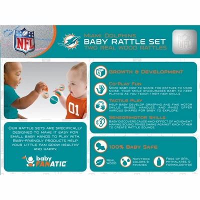Baby Fanatic Wood Rattle 2 Pack - NFL Miami Dolphins Baby Toy Set 2 Baby Fanatic Wood Rattle 2 Pack - NFL Miami Dolphins Baby Toy Set - Image 2