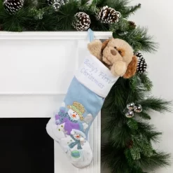 Northlight 21" Blue And White "Baby's First Christmas" Snowman Stocking