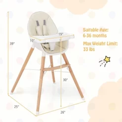Babyjoy Baby High Chair Wooden Feeding Chair With 4-Gear Tray & Removable Cushion Beige/Grey -Baby Care Deals Store GUEST c4290e77 bf80 41e2 b309 cf0a6d35e0f0