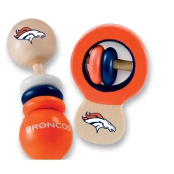 Baby Fanatic Wood Rattle 2 Pack - NFL Denver Broncos Baby Toy Set