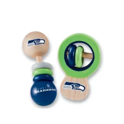 Baby Fanatic Wood Rattle 2 Pack - NFL Seattle Seahawks Baby Toy Set