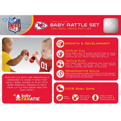 Baby Fanatic Wood Rattle 2 Pack - NFL Kansas City Chiefs Baby Toy Set 2 Baby Fanatic Wood Rattle 2 Pack - NFL Kansas City Chiefs Baby Toy Set - Image 2