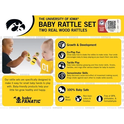 Baby Fanatic Wood Rattle 2 Pack - NCAA Iowa Hawkeyes Baby Toy Set 2 Baby Fanatic Wood Rattle 2 Pack - NCAA Iowa Hawkeyes Baby Toy Set - Image 2