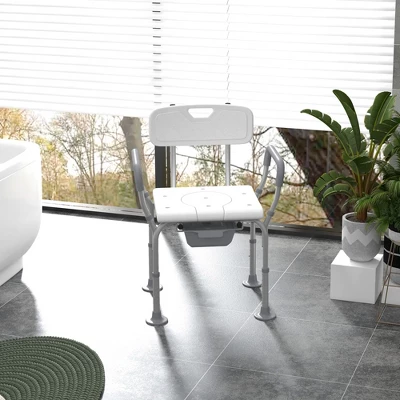 HOMCOM 3-in-1 Shower Chair With Back And Arms, Height Adjustable Bedside Commode, Raised Toilet Seat For Seniors, Disabled 2 HOMCOM 3-in-1 Shower Chair With Back And Arms, Height Adjustable Bedside Commode, Raised Toilet Seat For Seniors, Disabled - Image 2